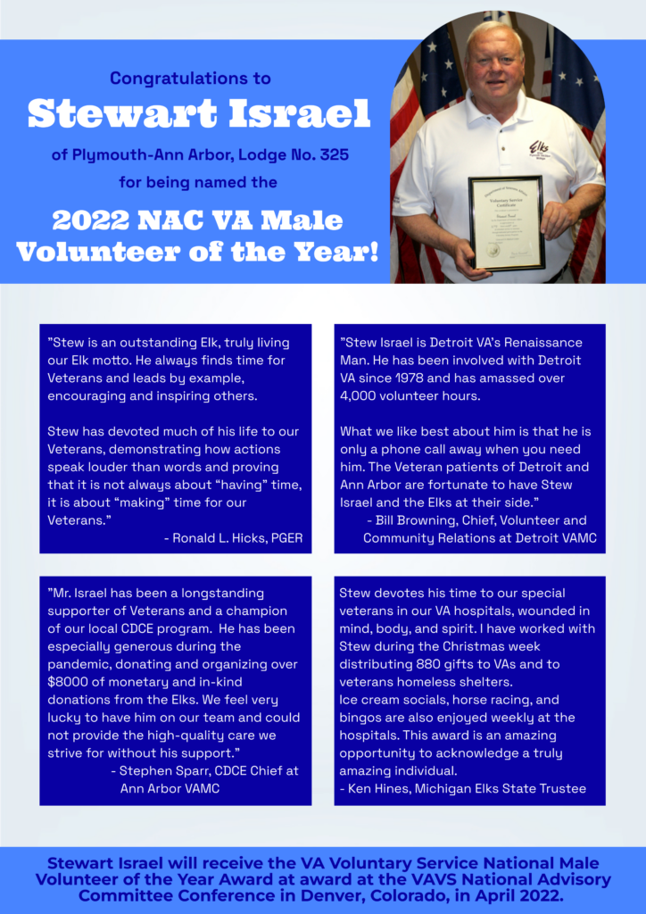 Stewart Israel named 2022 NAC VA Male Volunteer of the Year